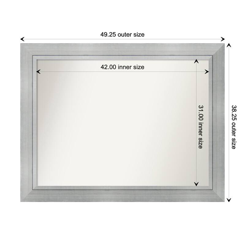 Romano Silver Framed Non-Beveled Custom Wall Mirror, Bathroom Vanity Mirror - Outer Size: 49.25 x 38.25