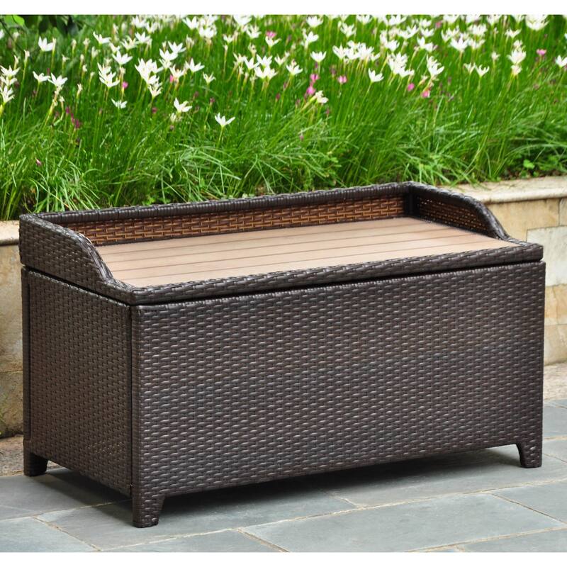 Barcelona Resin Wicker/Aluminum Outdoor Storage Bench - Chocolate