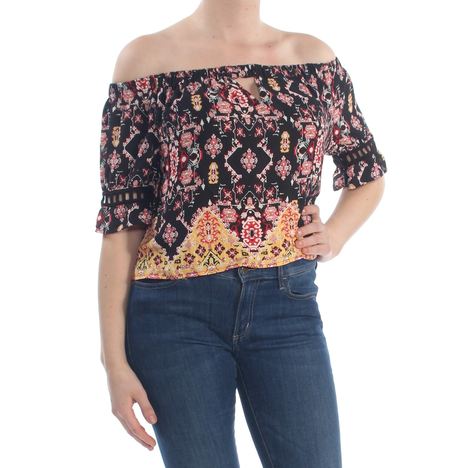 Shop Material Girl Black Short Sleeve Crop Top Top Size L