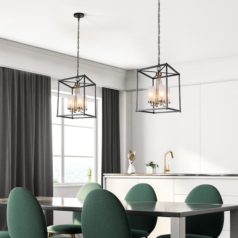 Modern Farmhouse Black Gold Geometric 4-Light Candle Pendants Chandelier for Kitchen Island