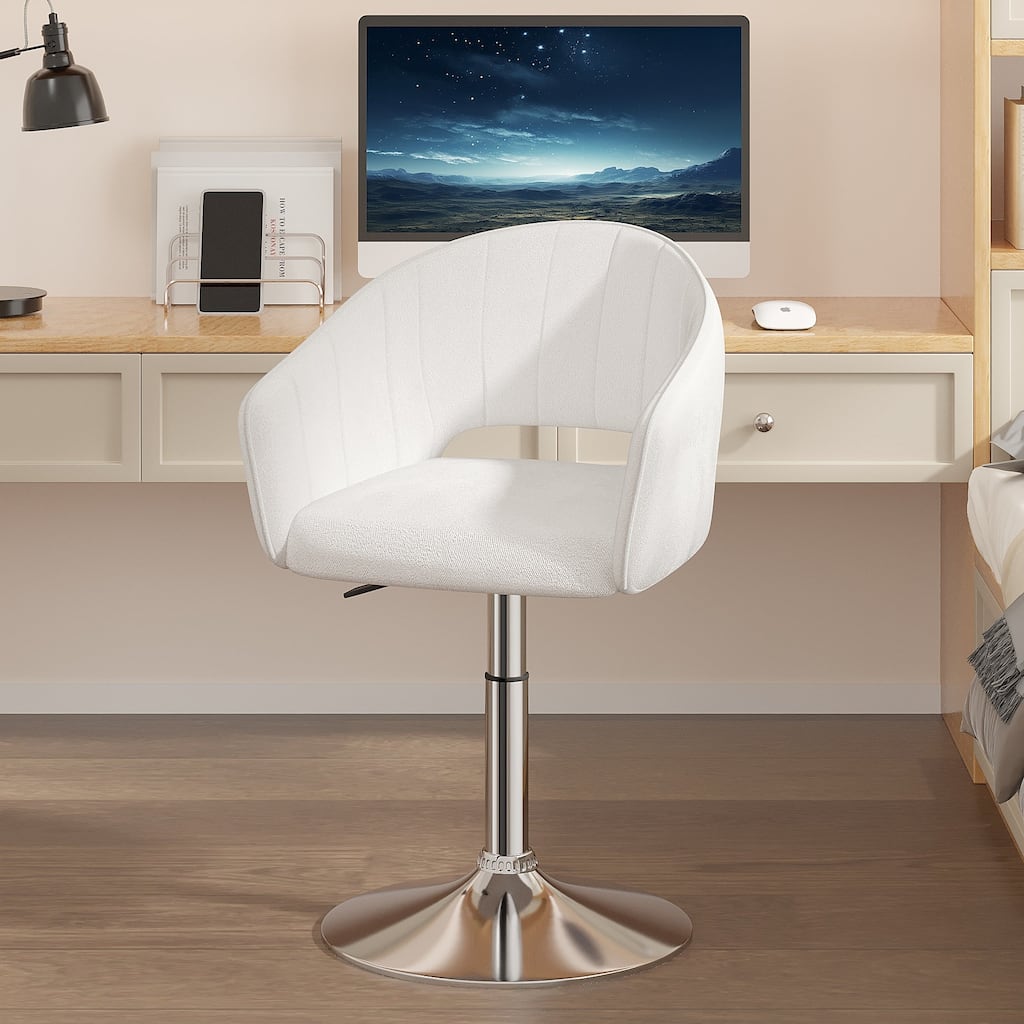 VECELO White 360 Swivel Office Chair Multifunctional Adjustable Height Hollow Back Comfortable Sponge Padding Bar Stool