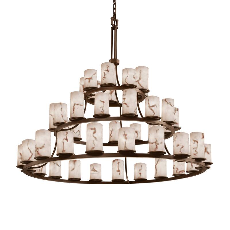 Justice Design LumenAria - Dakota 45-Light 3-Tier Ring Chandelier - Cylinder w/ Flat Rim Shade - Replaceable Bulb - Dark Bronze