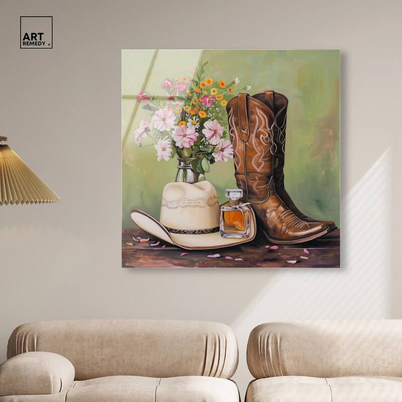 Spring Green Cowboy Necessities Acrylic by Art Remedy, Ready to Hang