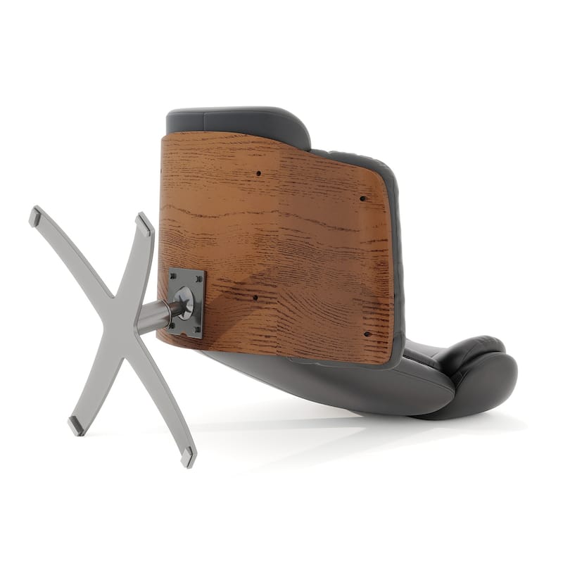 Jovan 31.5" Curved Wood Genuine Leather Recliner Lounge Chair