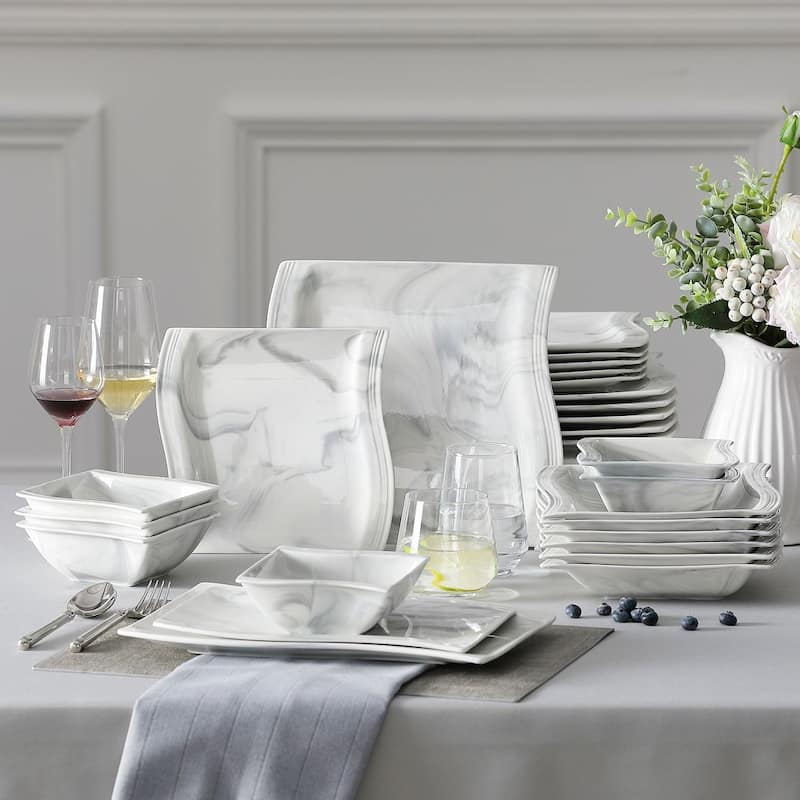 MALACASA Flora Wavy Modern Porcelain Dinnerware Set (Service for 6)