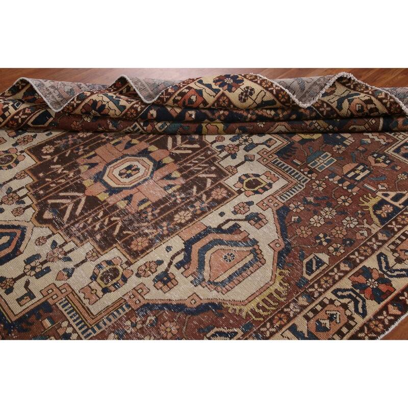 Distressed Bakhtiari Persian Antique Area Rug Hand-Knotted Wool Carpet - 6'8"x 10'0"