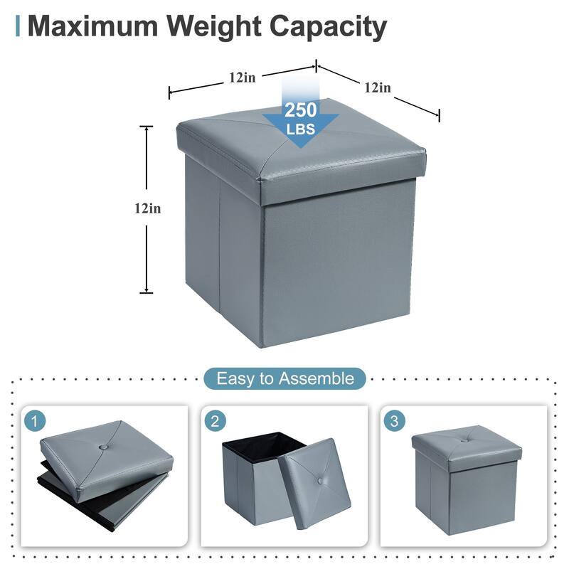 Folding Storage Ottoman, Foot Rest Stool Footstool, Leather Tufted Ottoman, Small Ottoman Cube for Living Room Bedroom Dorm