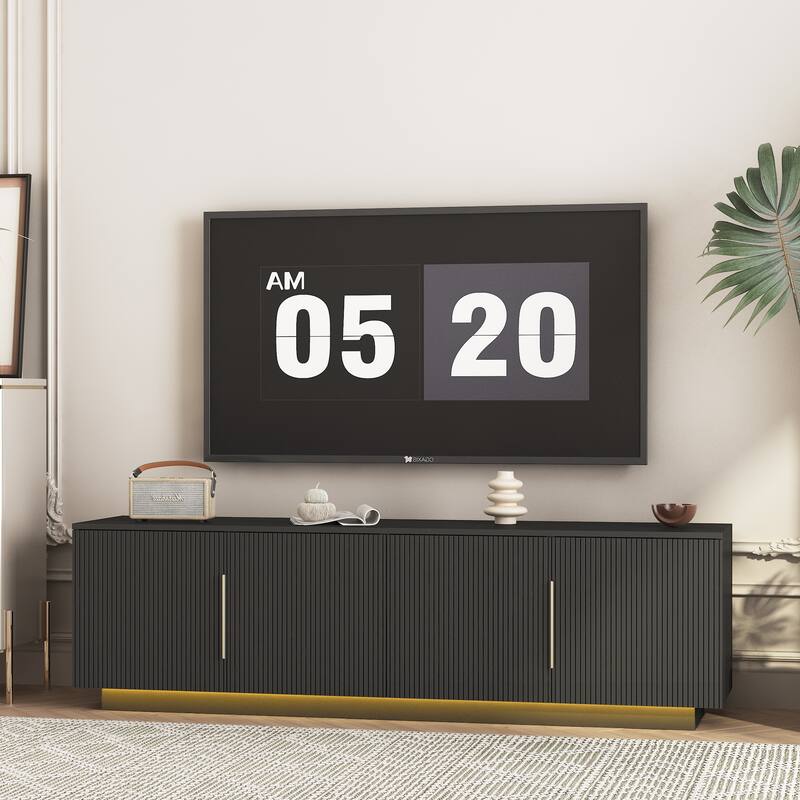 68" Floor LED TV Stand for Living Room, Media Storage Cabinet Modern Wood Entertainment Center for TVs Up to 65" w/Metal Handles