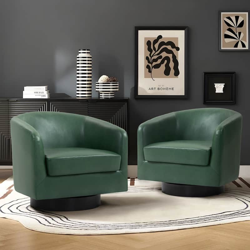 2 Set Modern Vegan Faux Leather Swivel Barrel Accent Chair
