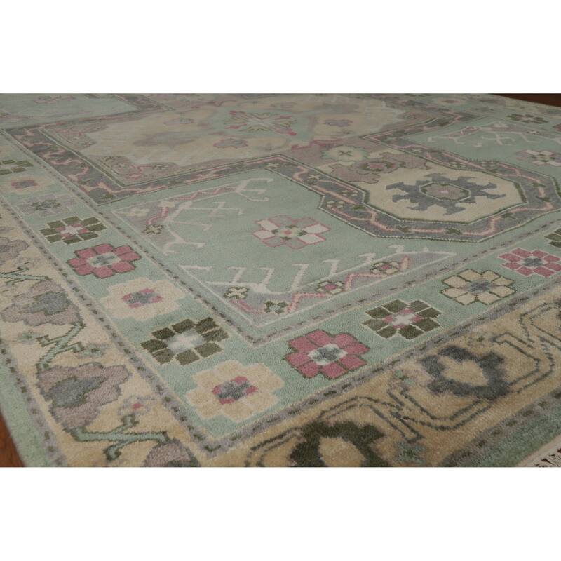 Hand Knotted Oriental 100% Wool Carpet Transitional Medallion Green Oushak Area Rug - 10' 0'' X 7' 6''