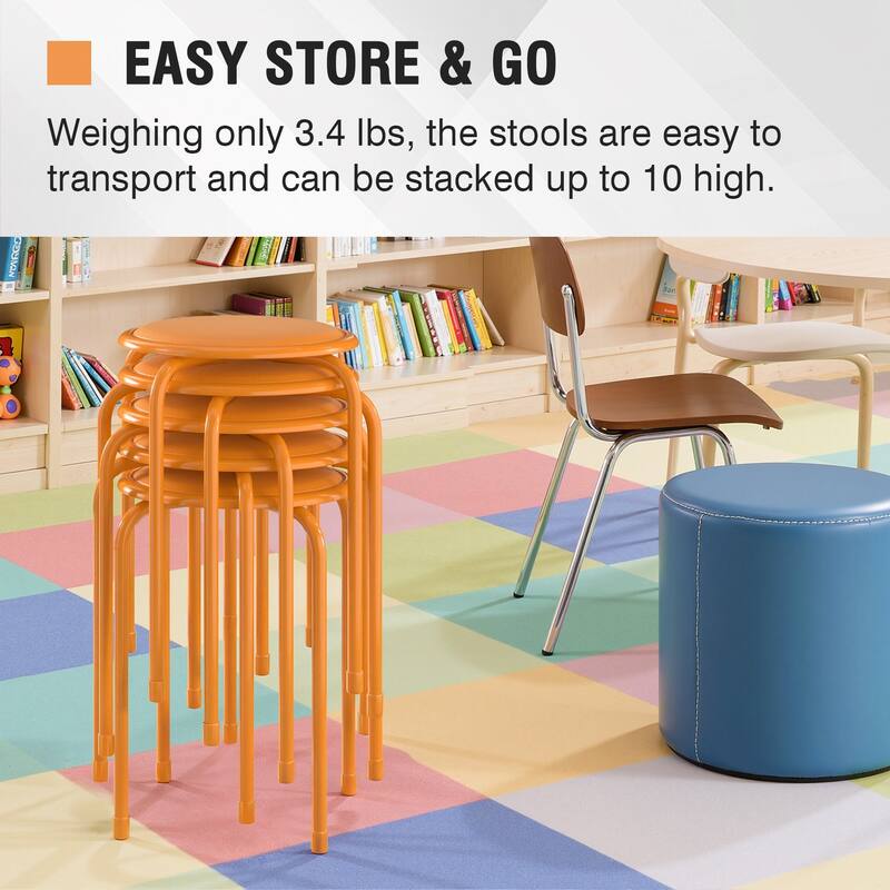 VECELO 6-Pack Stacking Stools for Living Room Backless Round Stools Set Indoor Outdoor Use with Metal Frame & Non-Slip Feet