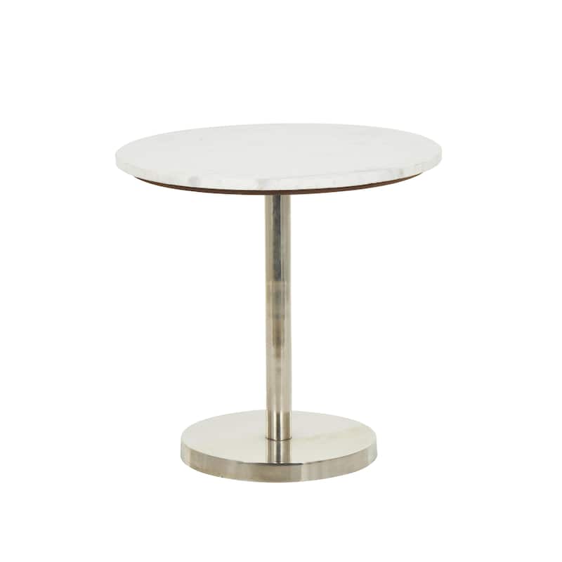 Metal Geometric Pedestal Side End Accent Table with White Marble Tabletop - Silver or Gold- Roche River Decor - Silver
