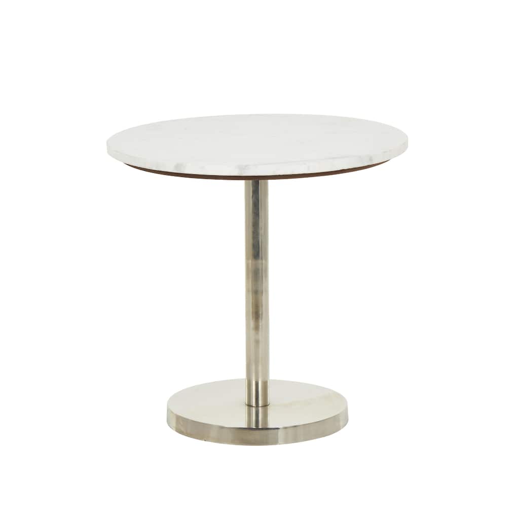 Metal Geometric Pedestal Side End Accent Table with White Marble Tabletop - Silver or Gold- Roche River Decor