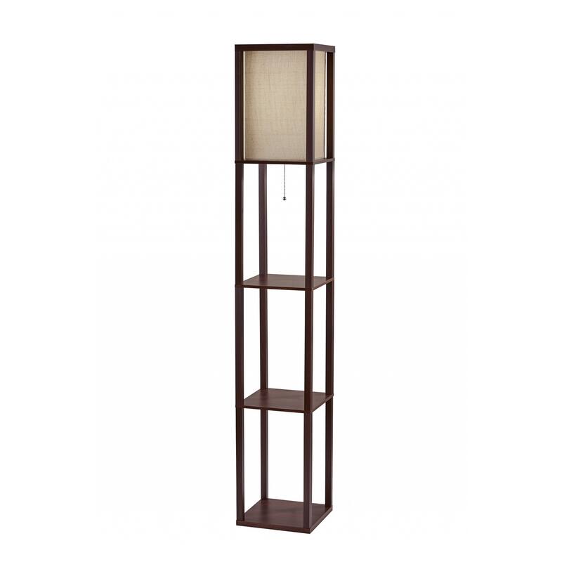 Floor Lamp with Natural Wood Finish Storage Shelves - Brown