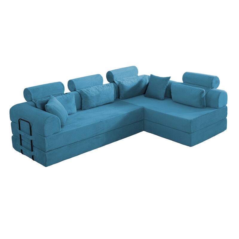 L shape Modular Sectional Sofa, Compressed Sectional Sofa Corduroy Couch, Unfold into a bed, Comfy Compressed Sofa Couch