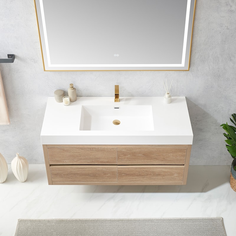 Palencia Single Floating Vanity with White Sink Top without Mirror - 48in.