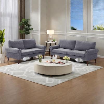 Linen 5-Seater Sectional Sofa Set with Movable Pillows and Chesterfield Design