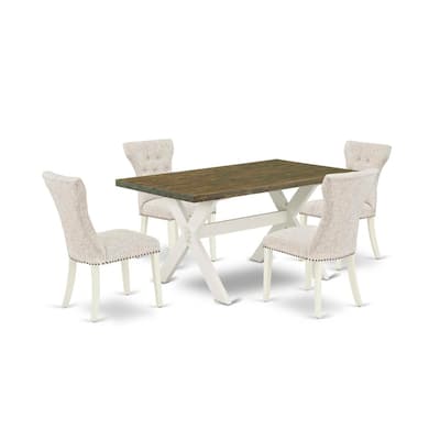HomeStock 5-Piece Rectangle Distressed Jacobean Finish Solid Wood Top Dining table with 4-Chairs with Lattice Back