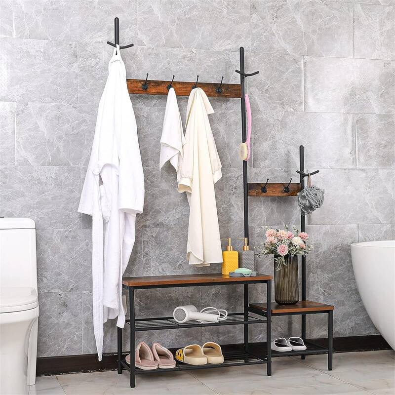 Hall Tree Entryway Bench with Coat Rack and Shoe Storage