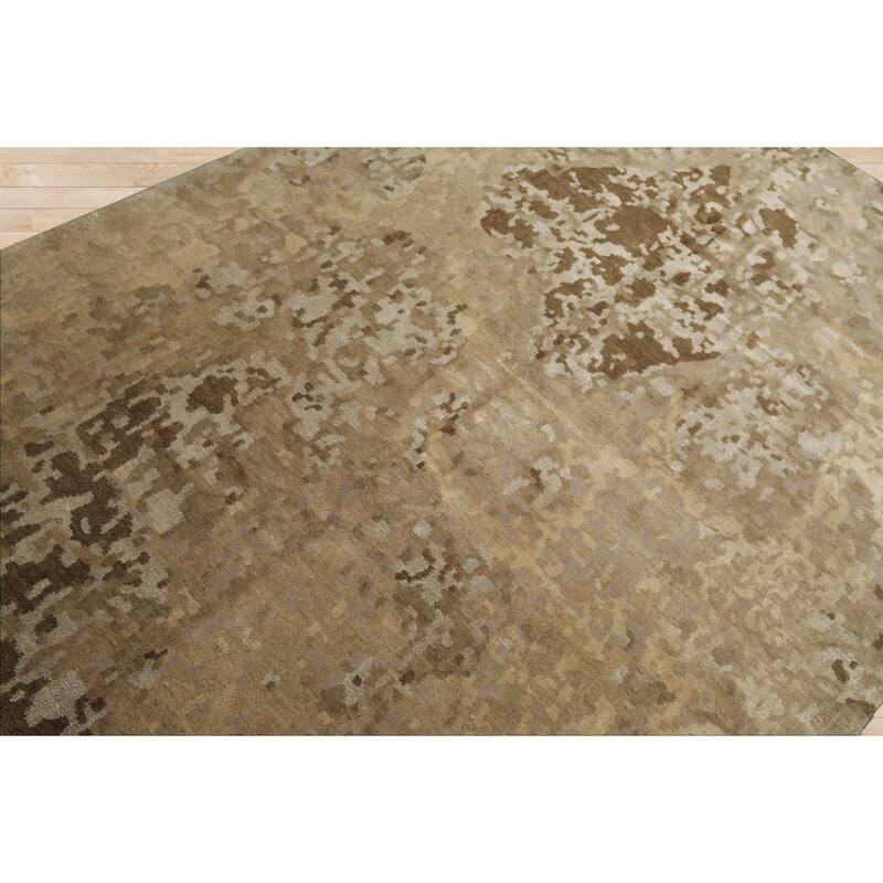 6x7'10'' Hand Knotted Wool & Silk Beige Tibetan Modern & Contemporary Rug - 6' x 7' 10''