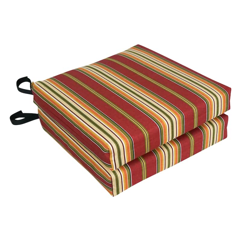 16-inch Indoor/Outdoor Chair Cushions (Set of 2) - 16 x 16 - Kingsley Stripe Ruby