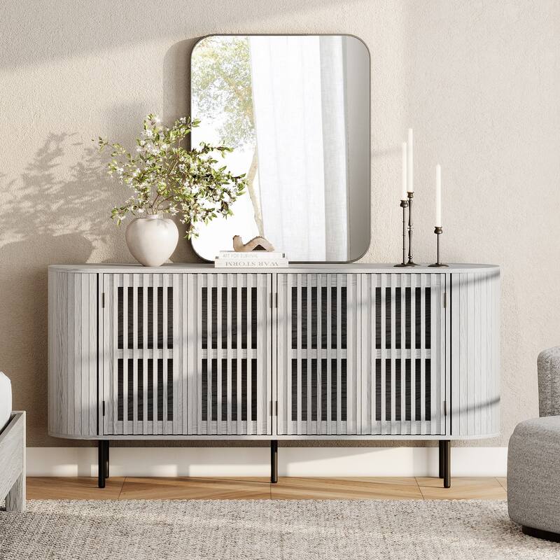 WAMPAT 64.4" Fluted TV Stand,Mid Century Modern Entertainment Center for TVs Up to 70 inches