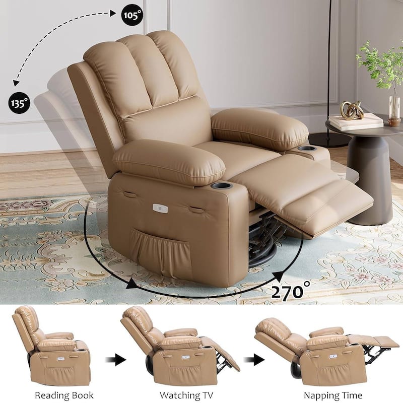 22" Electric Swivel Recliner Chair, Rocking Sofa Chair with Massage