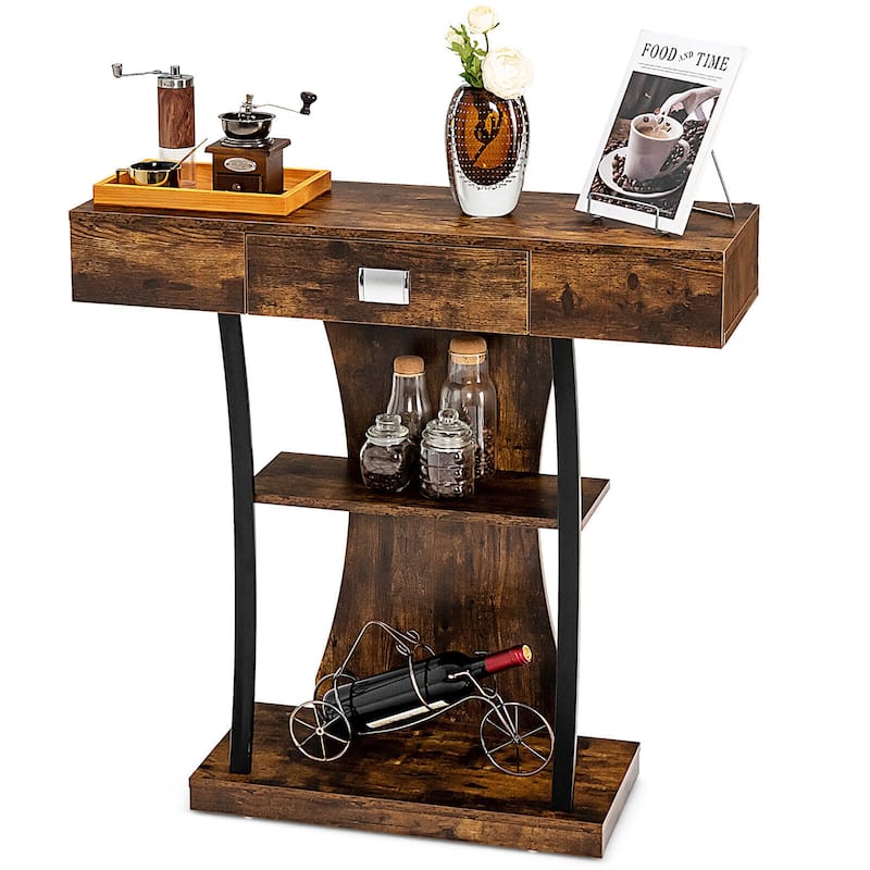 Gymax Console Sofa Table w/ Drawer and 2-Tier Shelves for Entryway