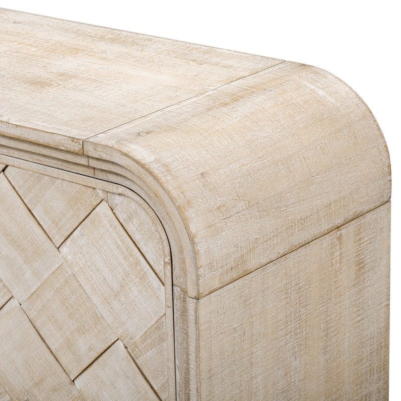 Versatile 60" Console Table with Woven Wood Slats and Solid Wood Veneer for Entryway or Living Room