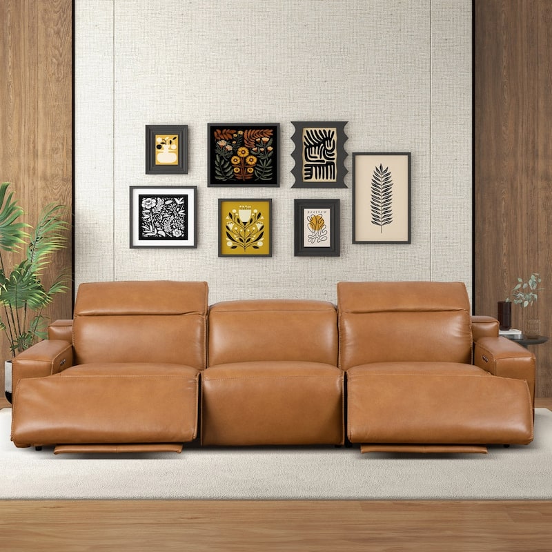 GDFStudio - Urbana Top-Grain Leather Triple Power Recliner Sofa
