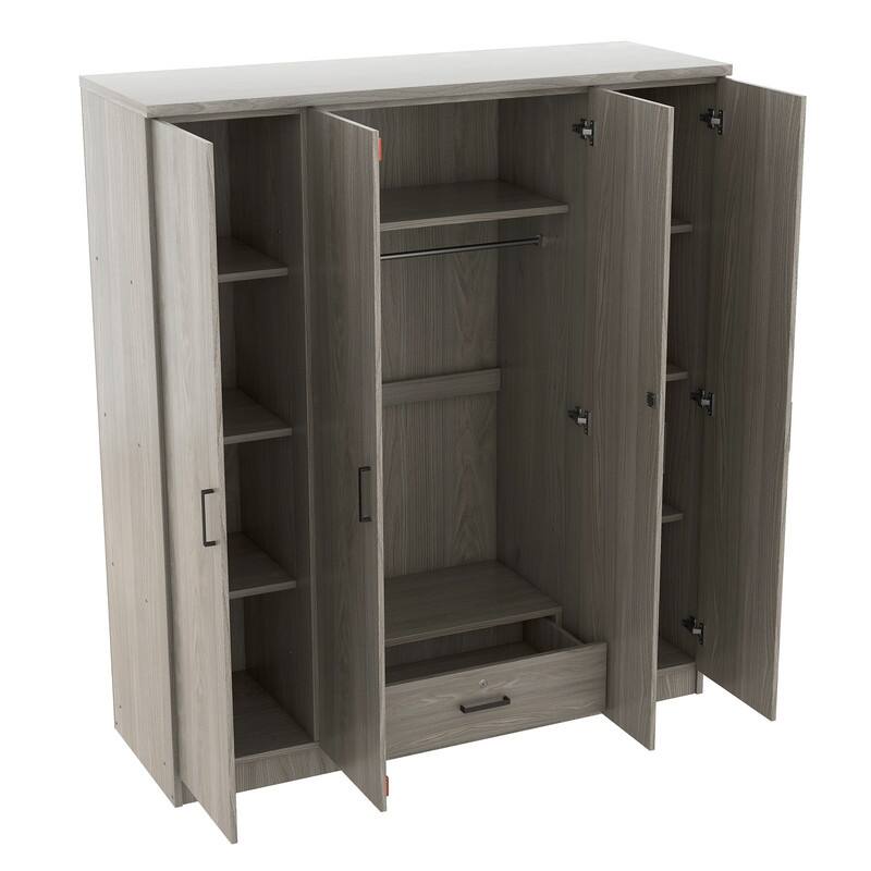 4-Door Wardrobe with 1 Drawer, Gray