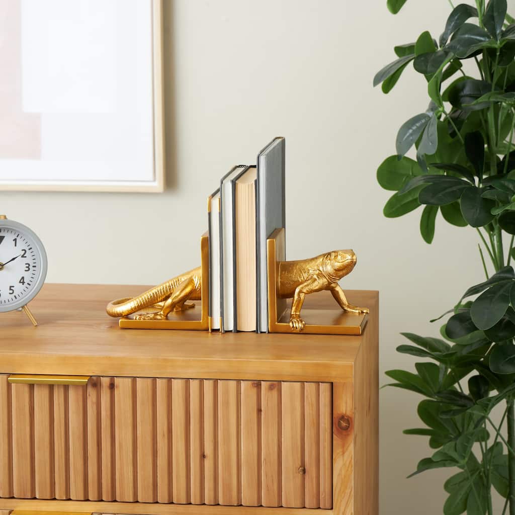 Gold Resin Crawling Animal Decorative Bookends (Set of 2) - 4"W x 7"L x 6"H