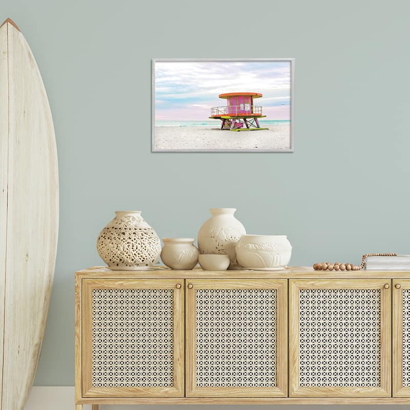 Stupell Lifeguard Hut with Pastel Sky Framed Giclee Art Design By Seven Trees Design