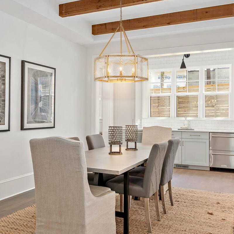 Black/Gold Glass Drum Chandeliers for Dining Room Living Room Entryway - W24.02"