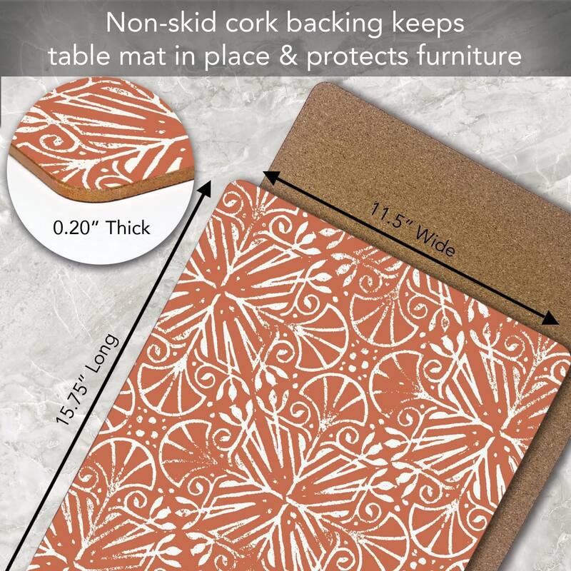 Floral Southwest Design Decorative Hardboard Placemats with Protective Cork Backing 4 Pack Heat Tolerant and Easily Wipes Clean