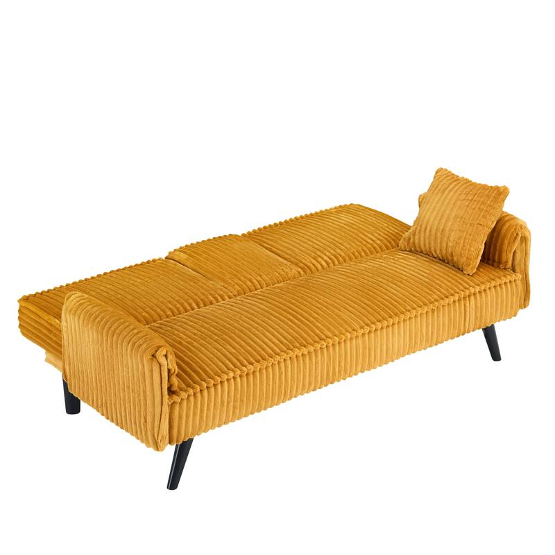 Corduroy Convertible Sleeper Sofa Bed, Upholstered Loveseat with Armrests, Small 2 Seater Sofa with Retractable Cup Holder