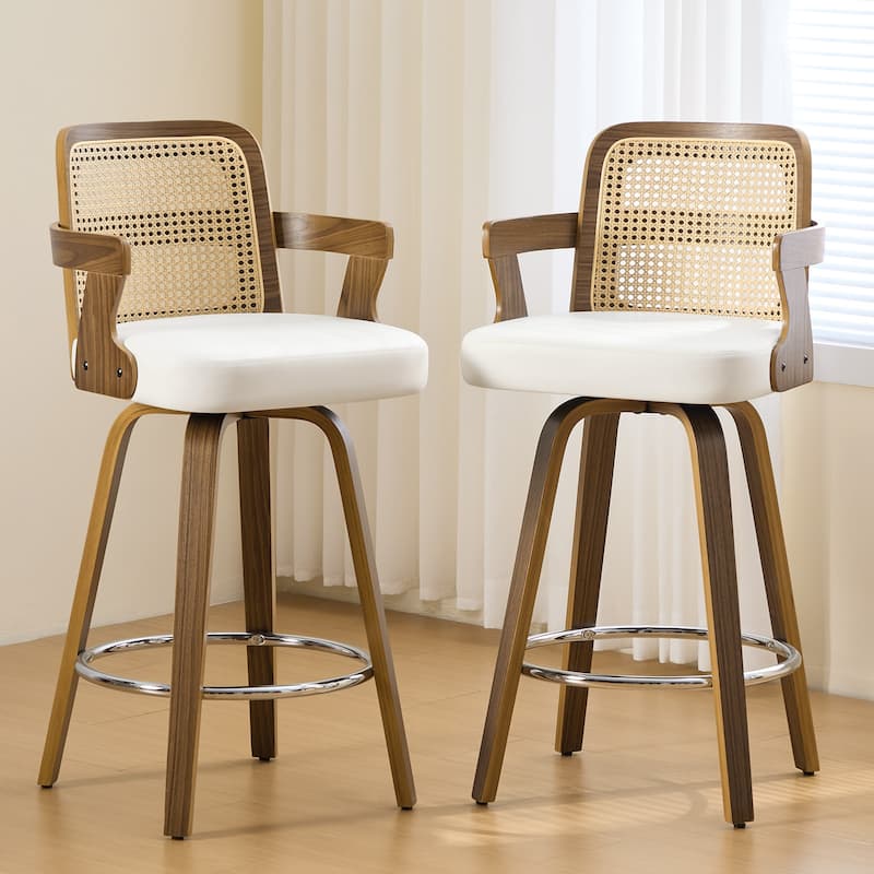 Upholstered Wood Swivel Counter Height Barstool with Arms - 37.8"H x 18.7"W x 19.29"D