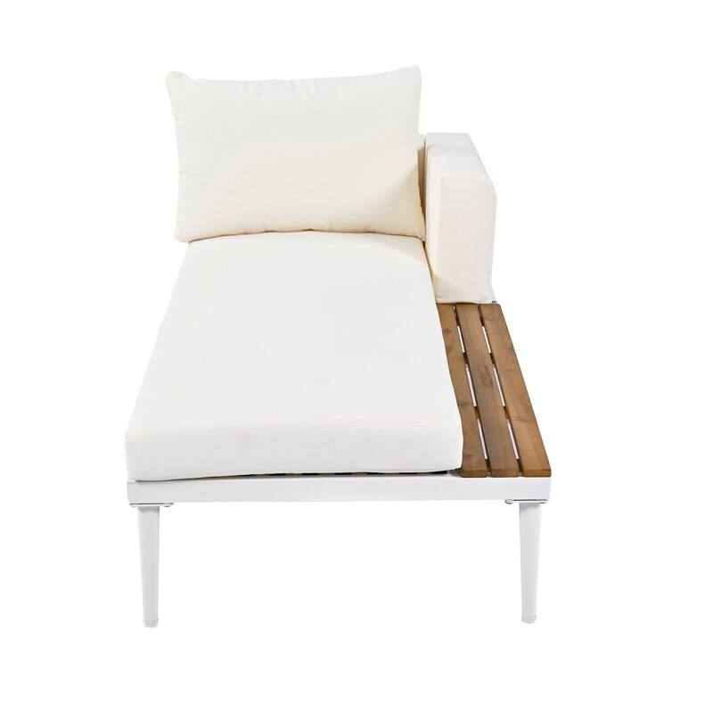 Contemporary Outdoor Daybed – Metal Frame With Wooden Drink Ledges, 2-in-1 Padded Chaise Lounge For Poolside & Balcony‌