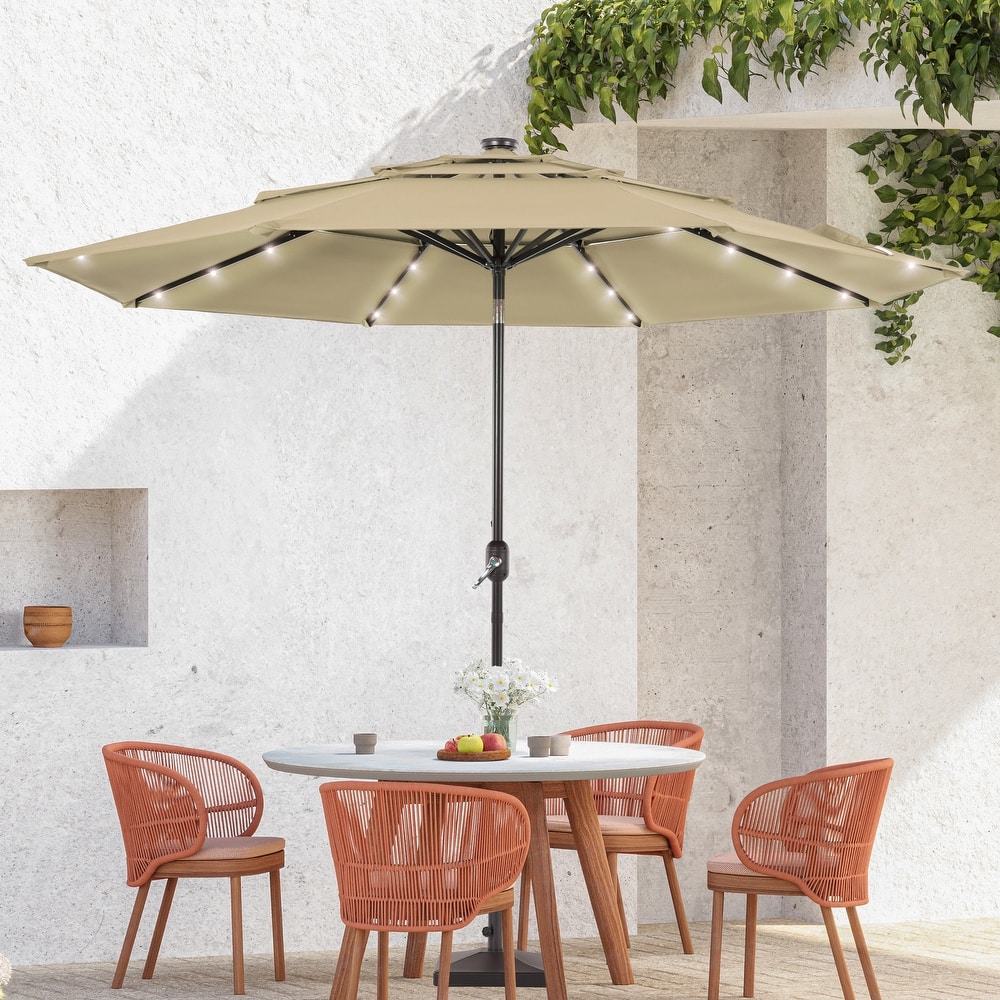 BONOSUKI 3 Tiers Patio Market Umbrella w/Solar Lights and Tilt button