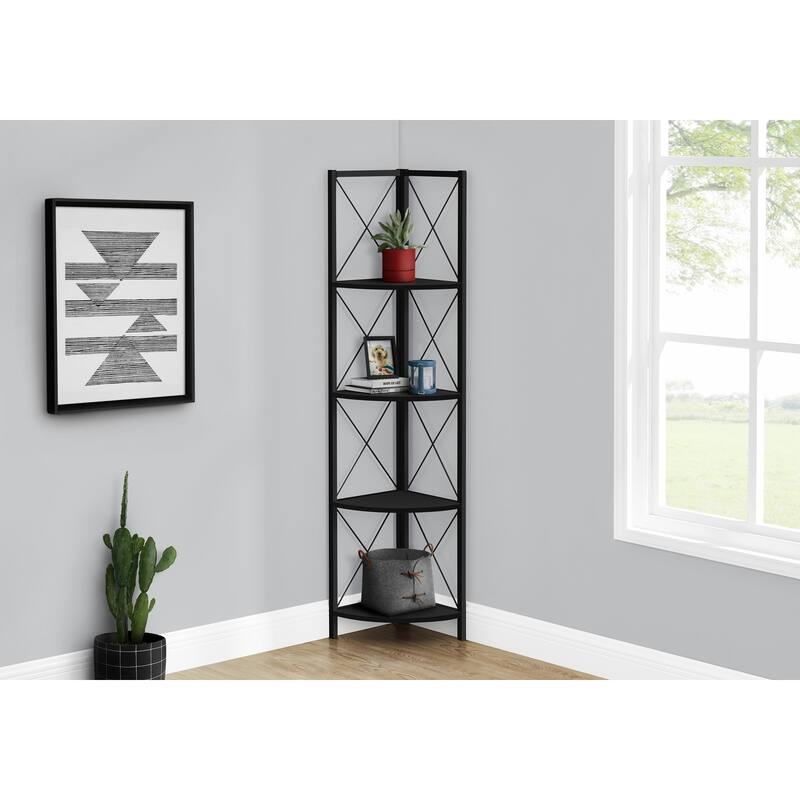 Bookshelf, Bookcase, Etagere, Corner, 4 Tier, 60"h, Office, Bedroom, Laminate, Metal, Contemporary, Modern