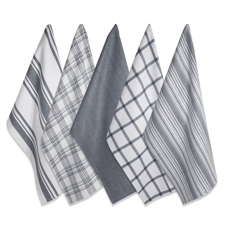 Design Imports Assorted Woven Dishtowel Set of 5 (28 inches long x 18 inches wide) - gray