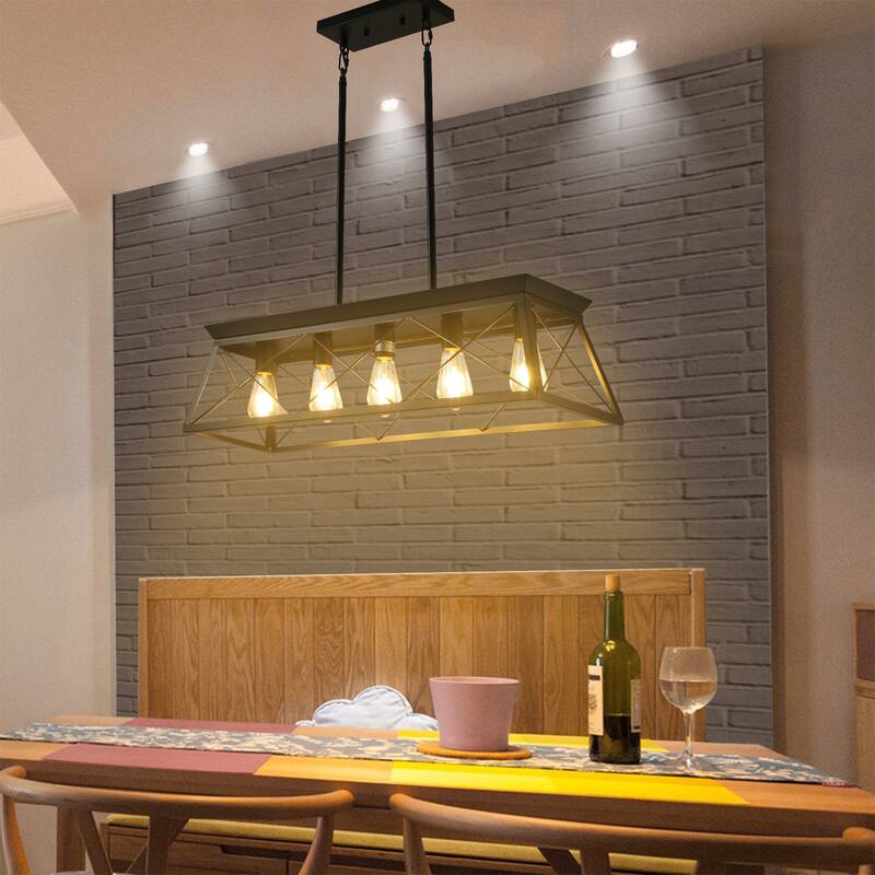 Cusp Barn 5-Light Chandelier,Rectangular Pendant Light,Modern Ceiling Light,Farmhouse Lamp with Adjustable Downrod for Indoor