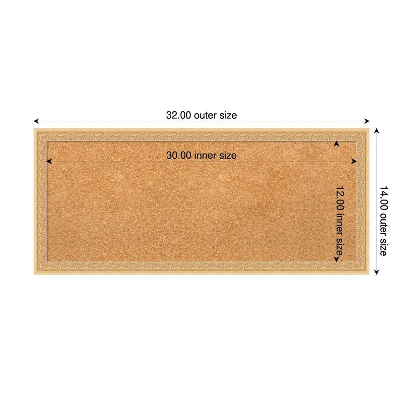 Bethany Gold Wood Framed Cork Board - Bulletin Board, Organization Board, Pin Board - Natural - 32 x 14 in