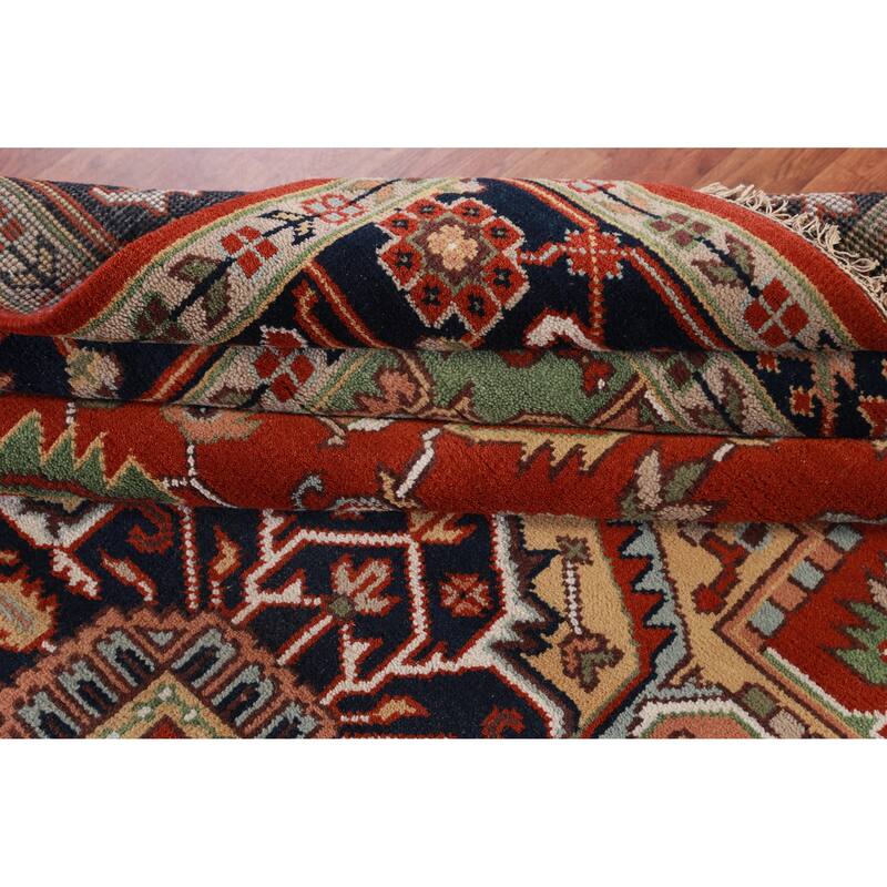 Hand Knotted Oriental 100% Wool Carpet Traditional Medallion Oranges & Rust Heriz (serapi) Area Rug - 11' 9'' X 8' 10''