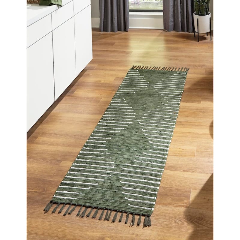 Braided Dario Collection Area Rug - 2'2"x6' - Green-Ivory