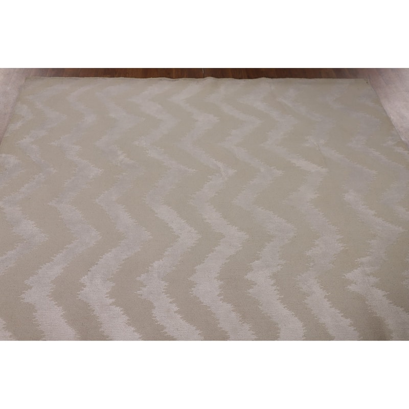 Chevron Style Nepalese Area Rug Hand-Knotted Oriental Wool Carpet - 5'11" x 9'0"