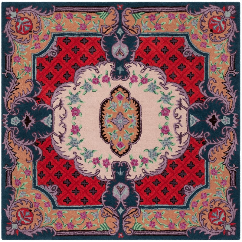 SAFAVIEH Handmade Bellagio Tatevik Oriental Medallion Wool Rug - 3' Square - Ivory/Pink