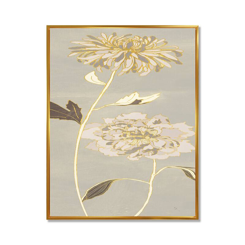 Designart "Golden Floral Garden II" Modern Glam Framed Canvas - Grey
