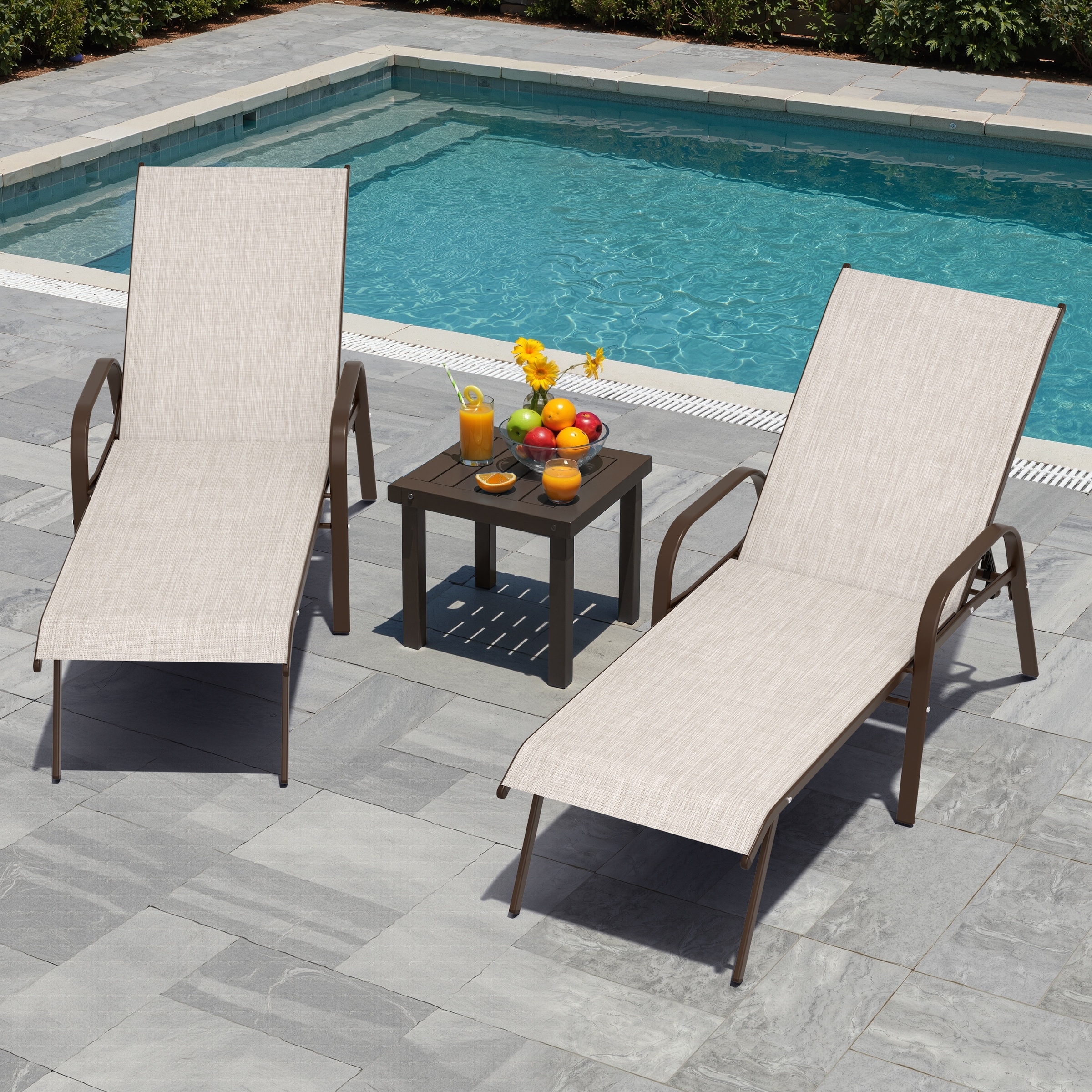 2-Piece Outdoor Patio Adjustable Back Chaise Lounges Chairs with Arms