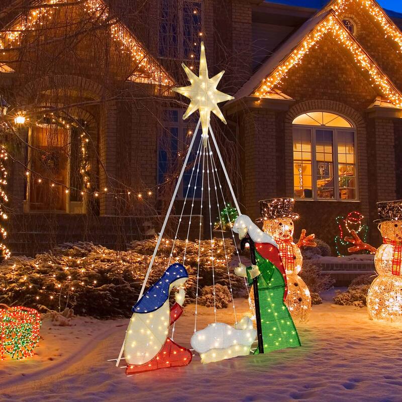 Costway 6 FT Lighted Nativity Scene with 240 LED Lights Zip Ties & - Multicolor - See Details